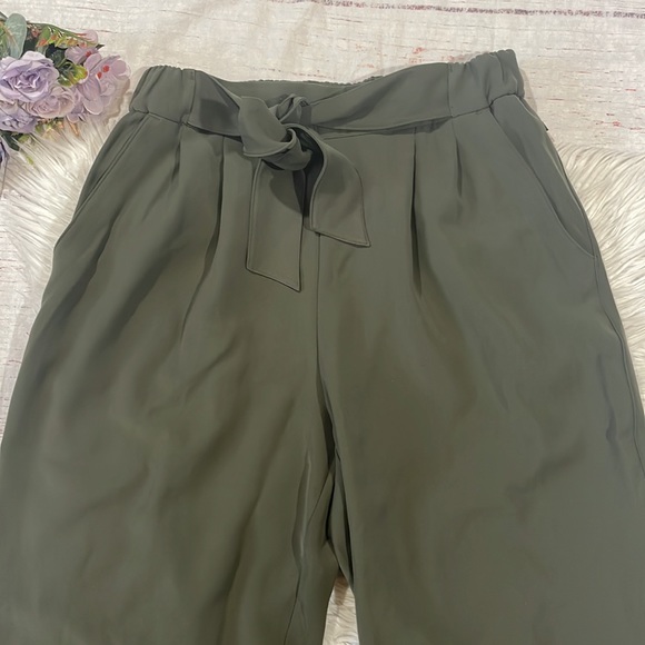 Lululemon Noir Pants Dark Olive Tie Waist Wide Leg High Rise - Picture 6 of 12